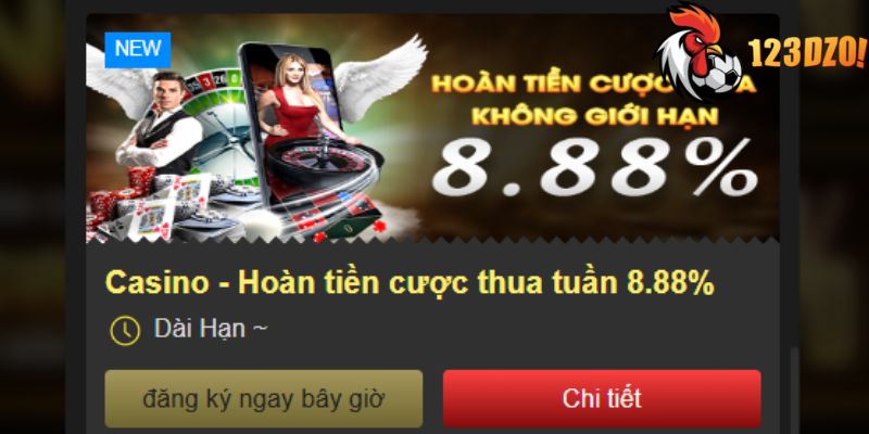 Ưu đãi hoàn trả sảnh game bài với giá trị 0.8%